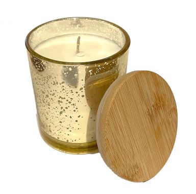 Christmas Candles in 10 oz. Gold Glass with Bamboo Lid